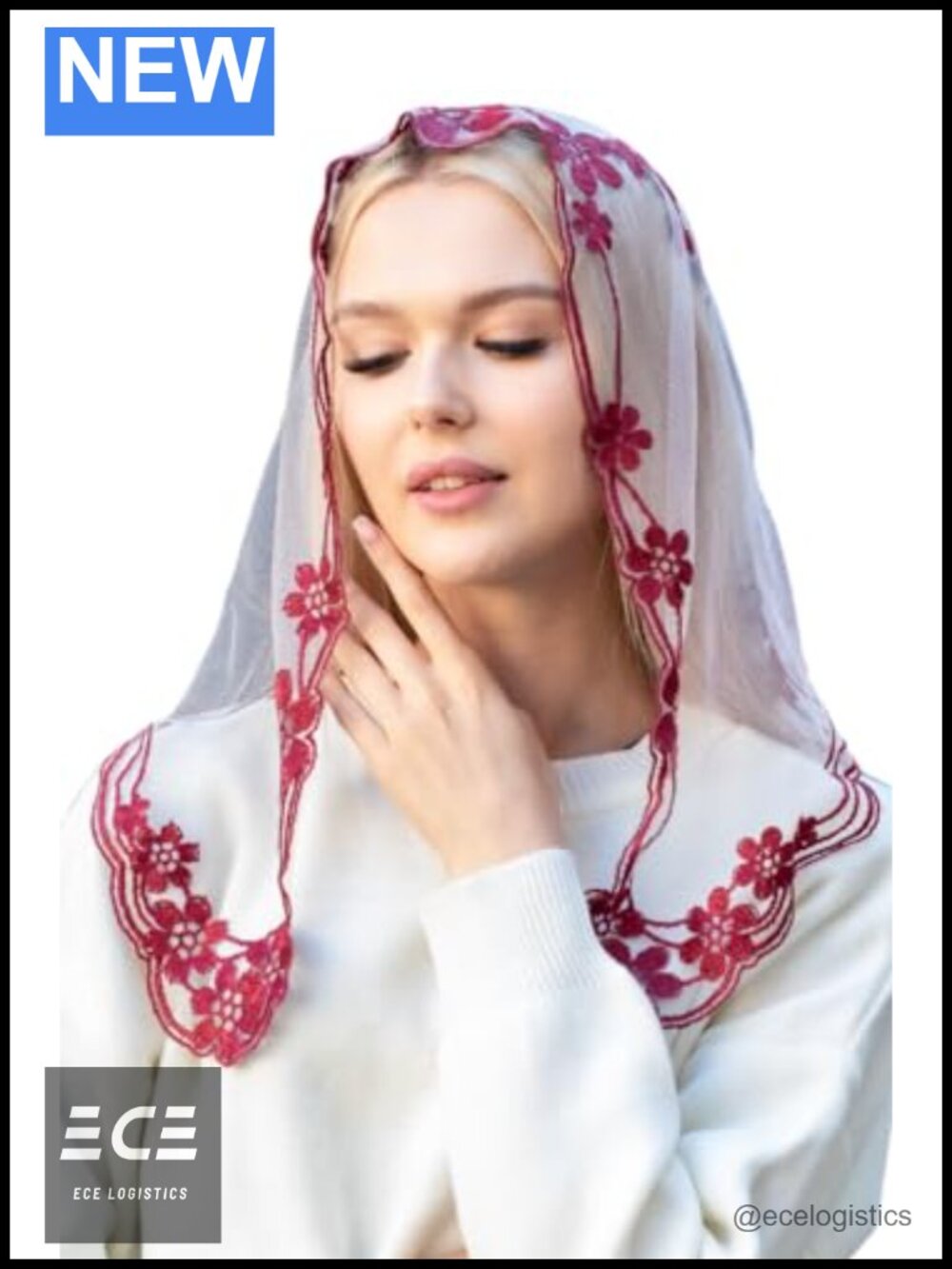 Handcrafted Lace Mantilla Veil Church Head Covering with Hair Combs